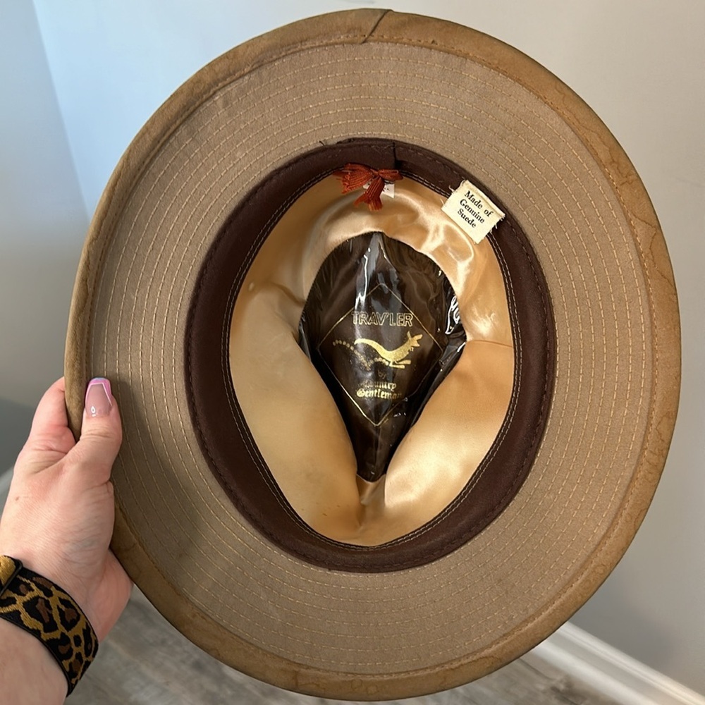 Trav’ler Country Outfitters Genuine Suede Large Camel Leather Tan Men’s Hat - Picture 6 of 8